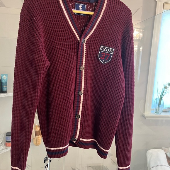 izod classic knit preppy dressing rich sweater size medium burgundy golf sweater - Picture 16 of 17